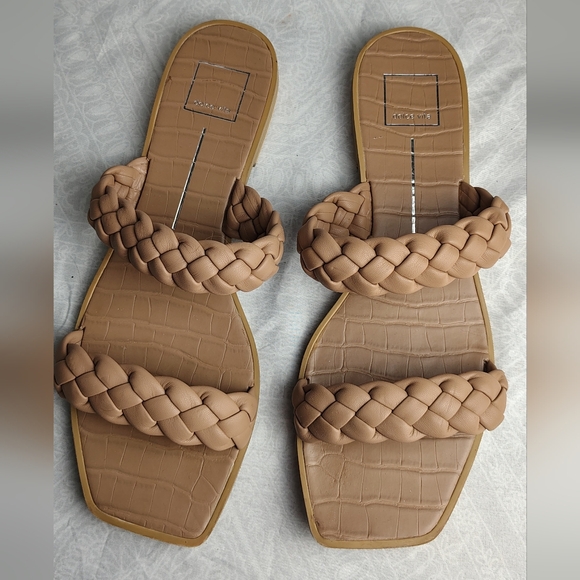 Dolce Vita Braided Tan Taupe Women's Sandals Faux Crocodile Soles Flat Size 11 - Picture 2 of 9